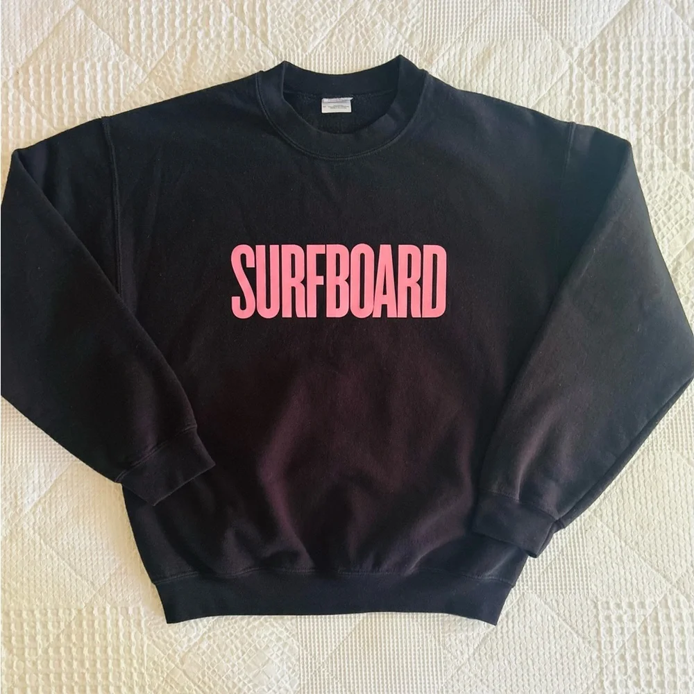 Gildan Black Sweatshirt with Pink Surfboard Print - Picture 1 of 3